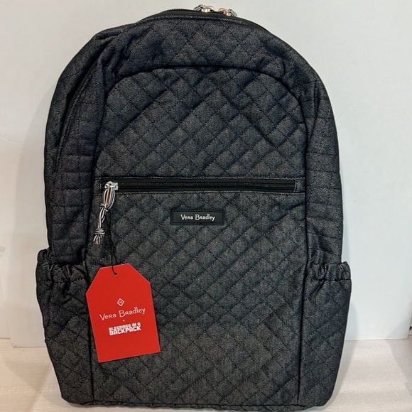 Vera Bradley Essential Backpack in Black Denim Cotton NWT - Picture 2 of 9